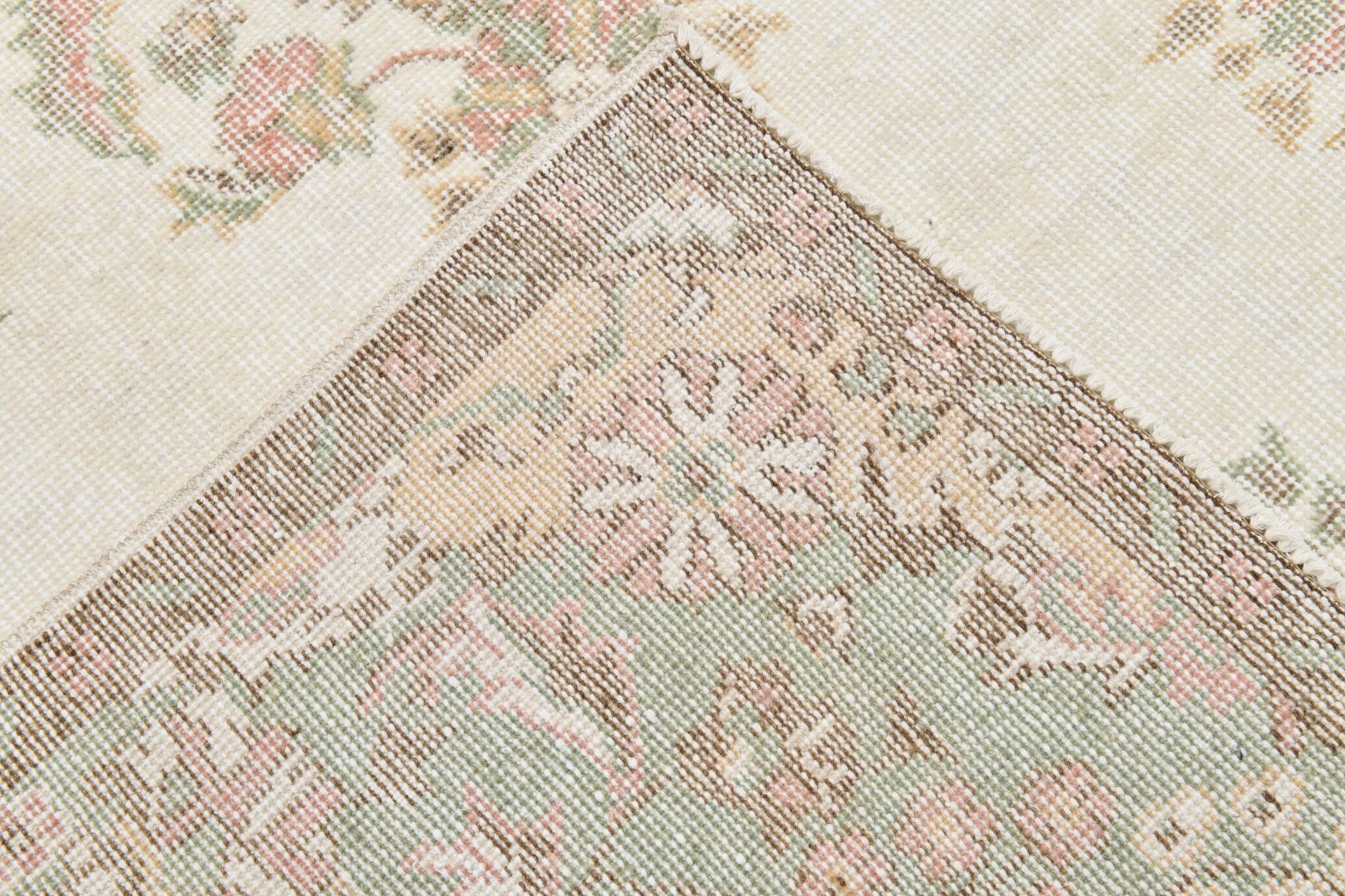 Tapis vintage à motif floral oriental beige et crème 6x11, 189x329 cm