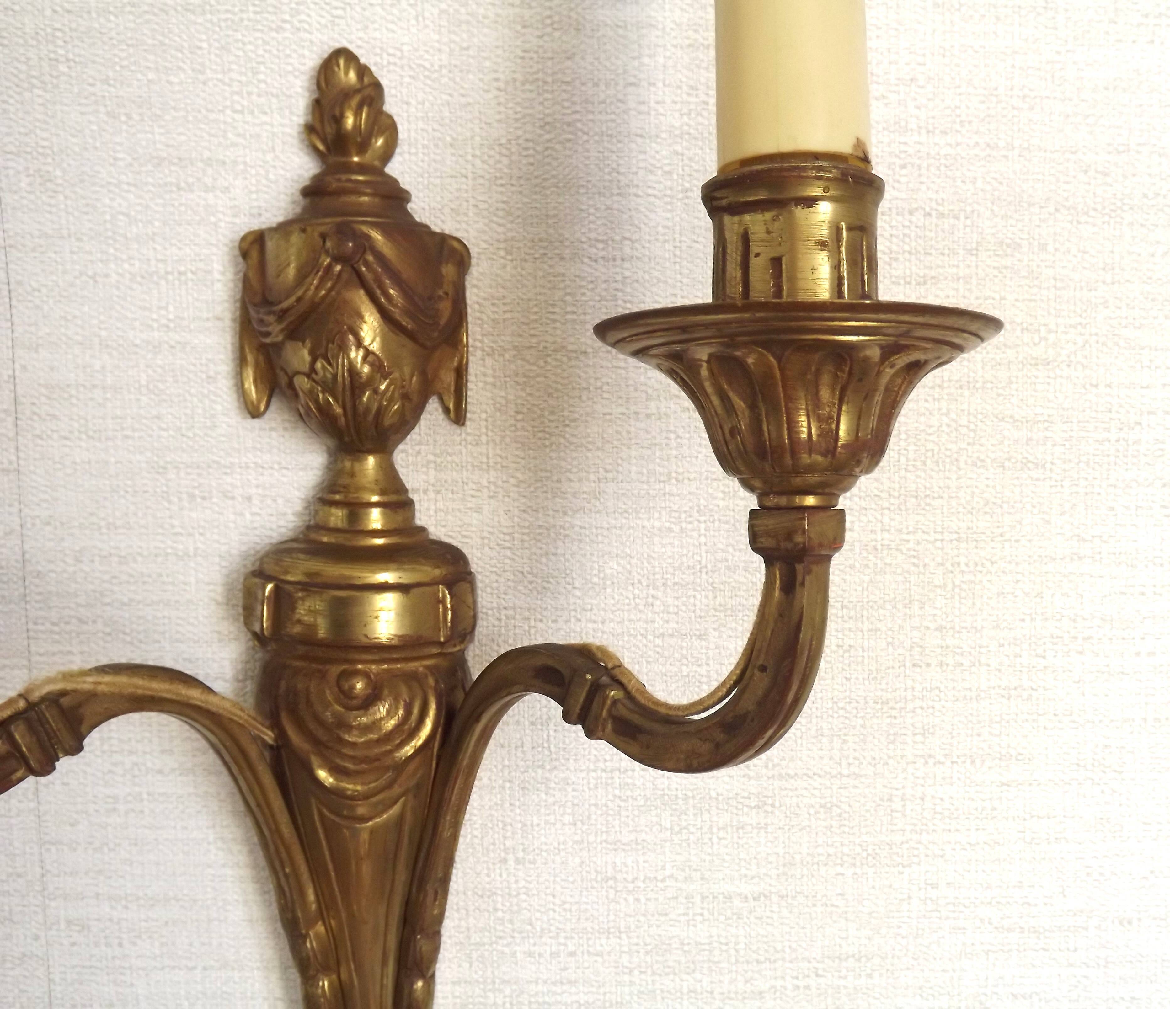 Large Bronze French Double Light Empire Wall Sconce with Urn Detail