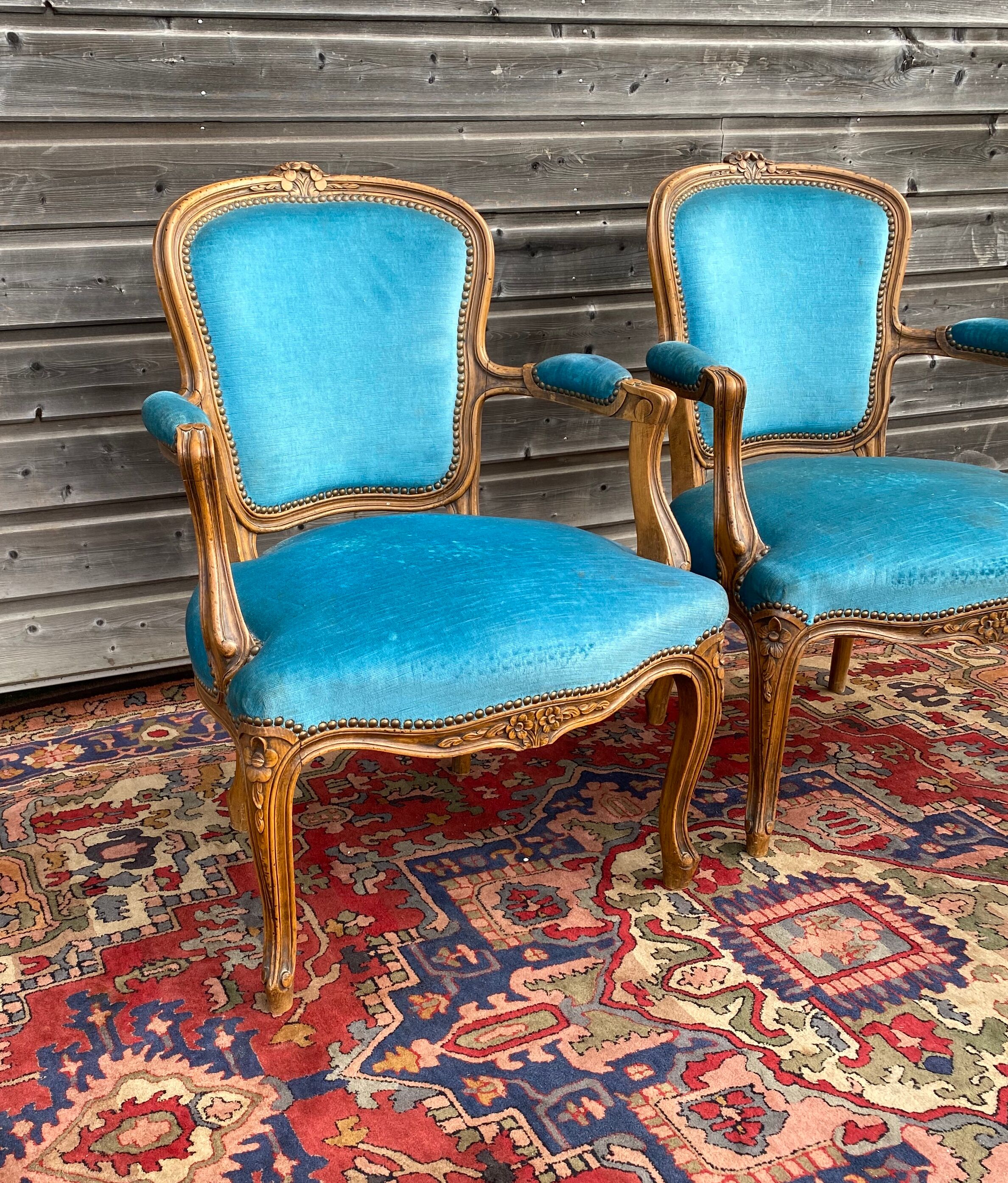 Pair of armchairs style Louis XV era XIX eme