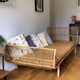 Banquette lit rotin vintage