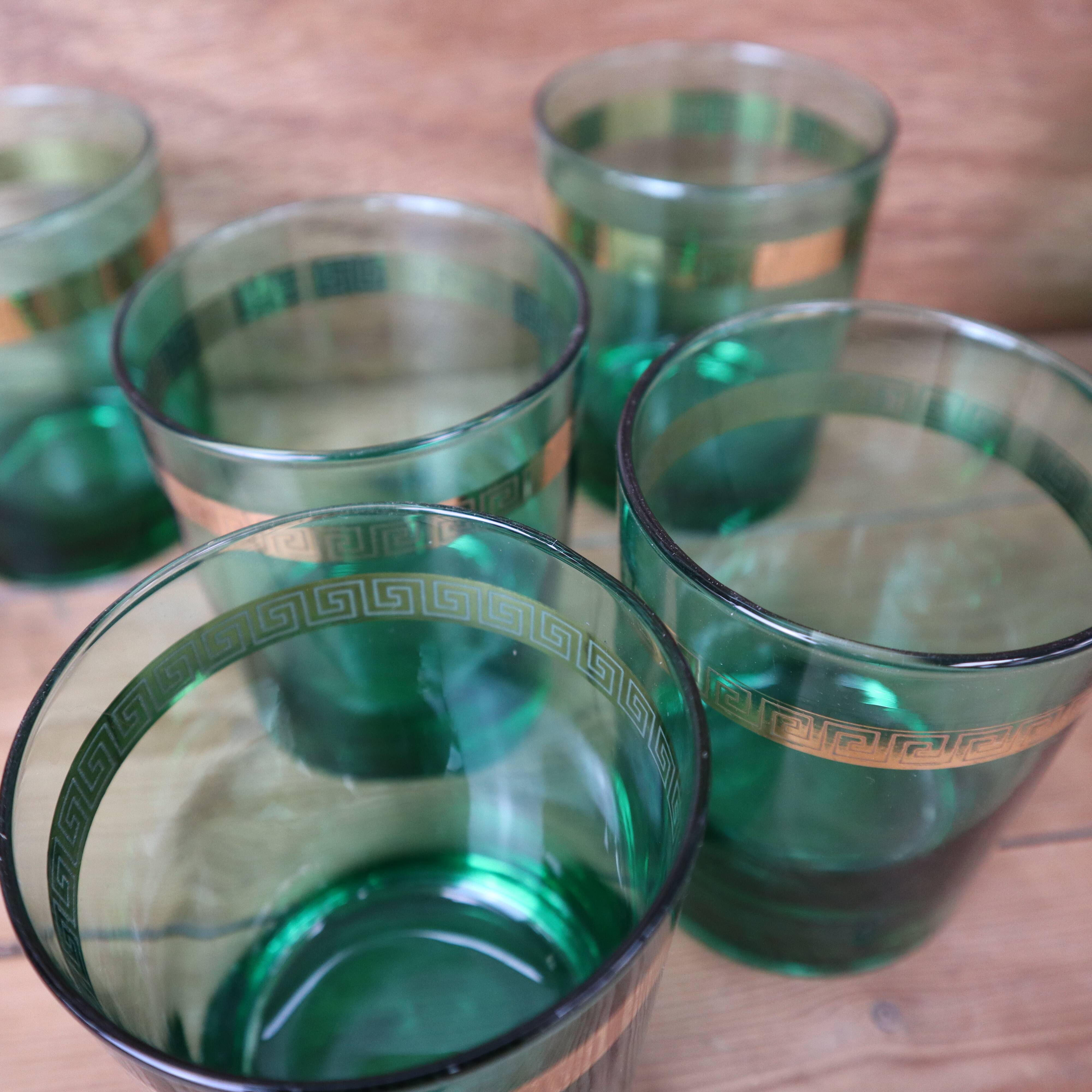 8 verres à whisky vert émeraude bande dorée Luminarc France