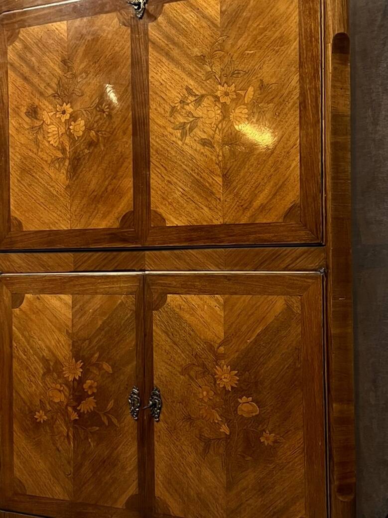 Marquetry drop-leaf secretary in Louis XV style circa 1900.
