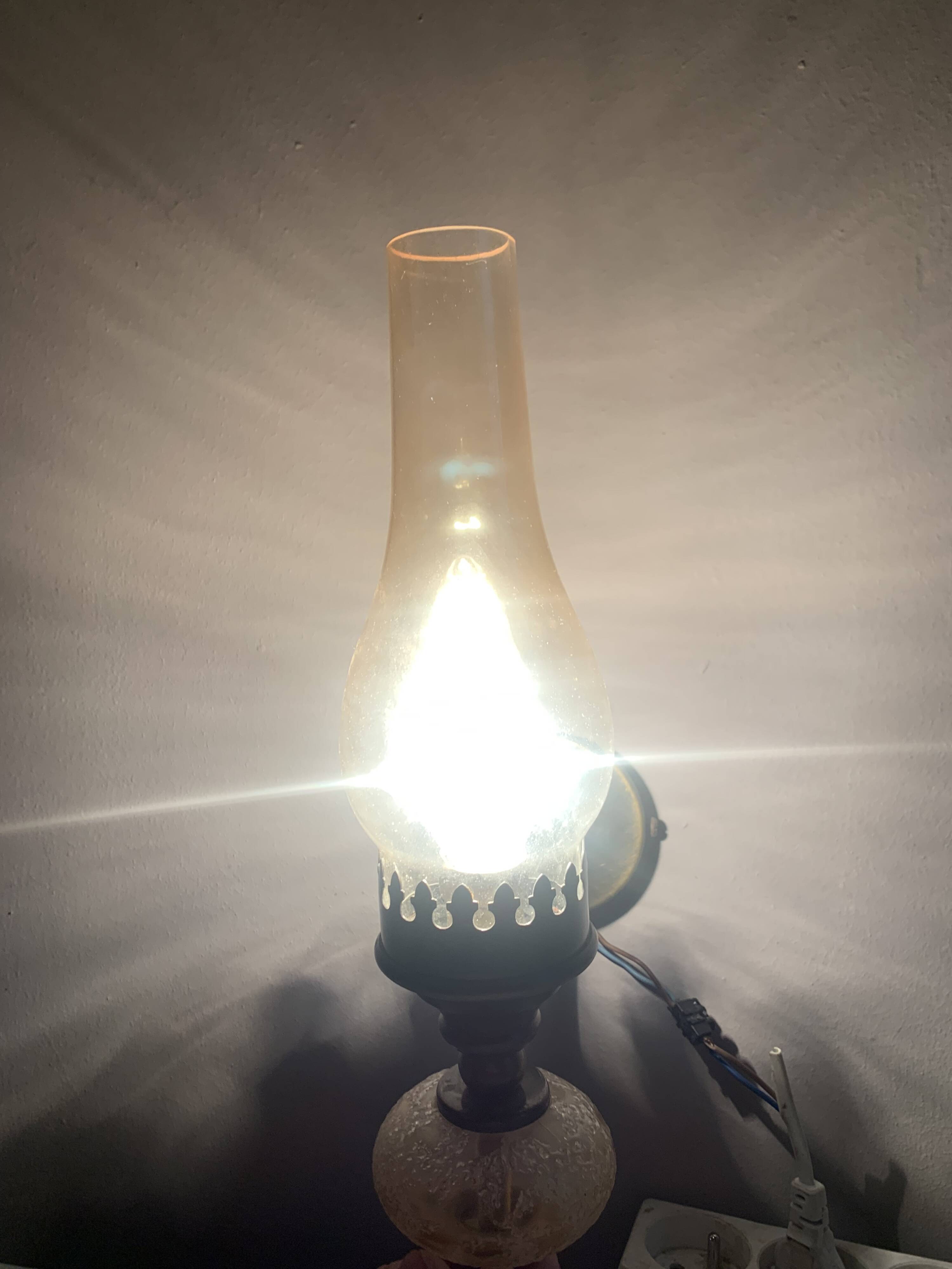 Matching pair of bronze wall sconces oil lamp style