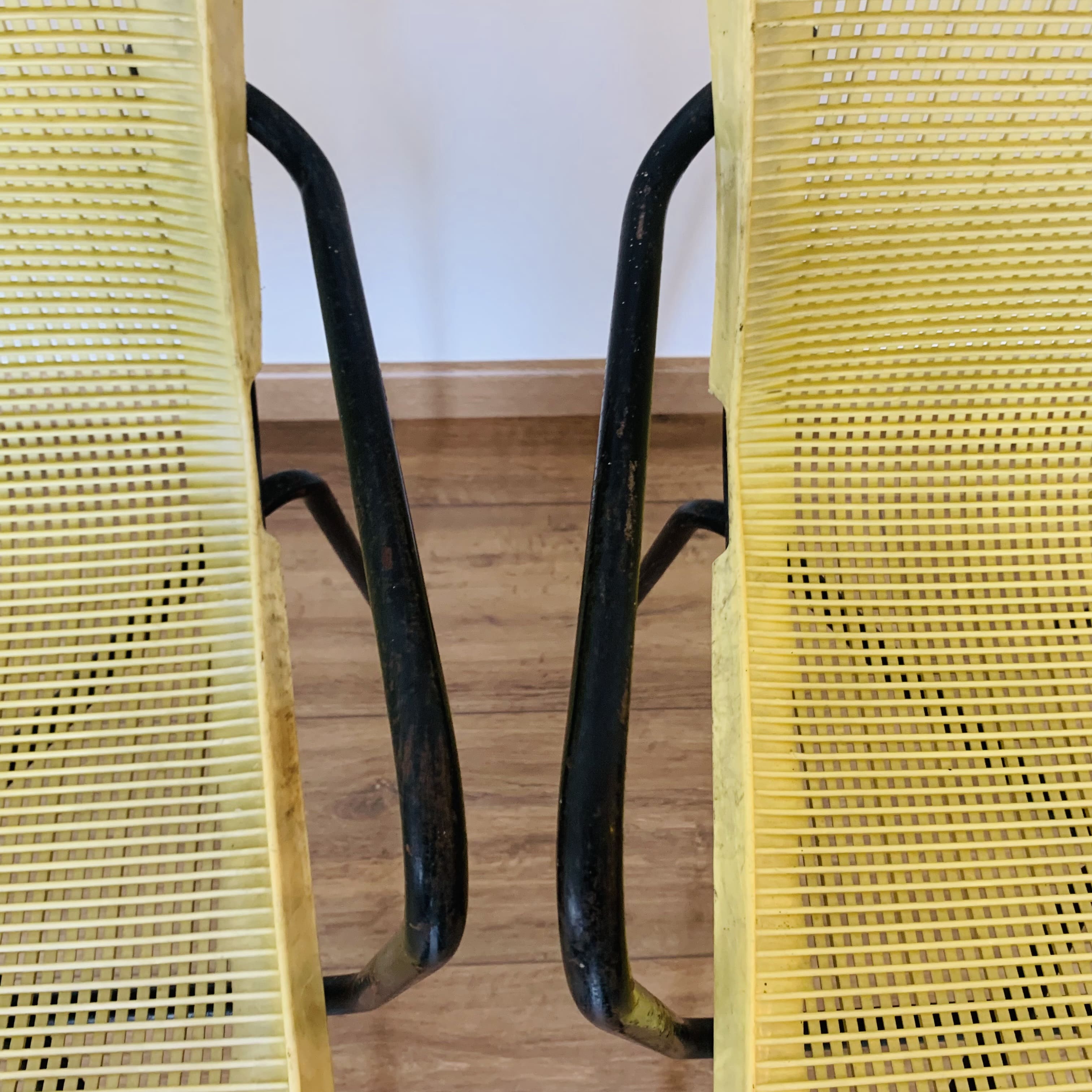 4 yellow outdoor armchairs