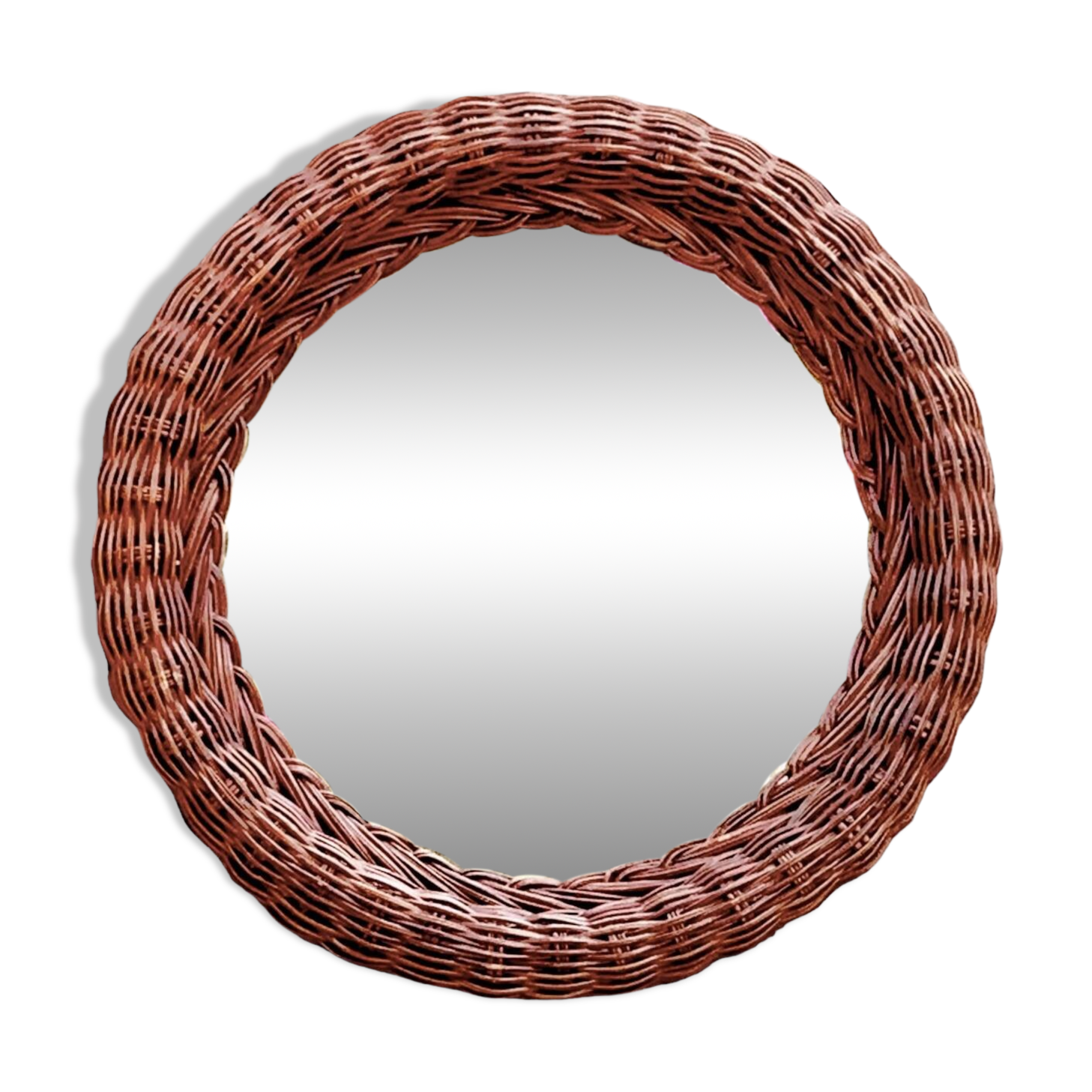 Vintage round woven rattan wall mirror
