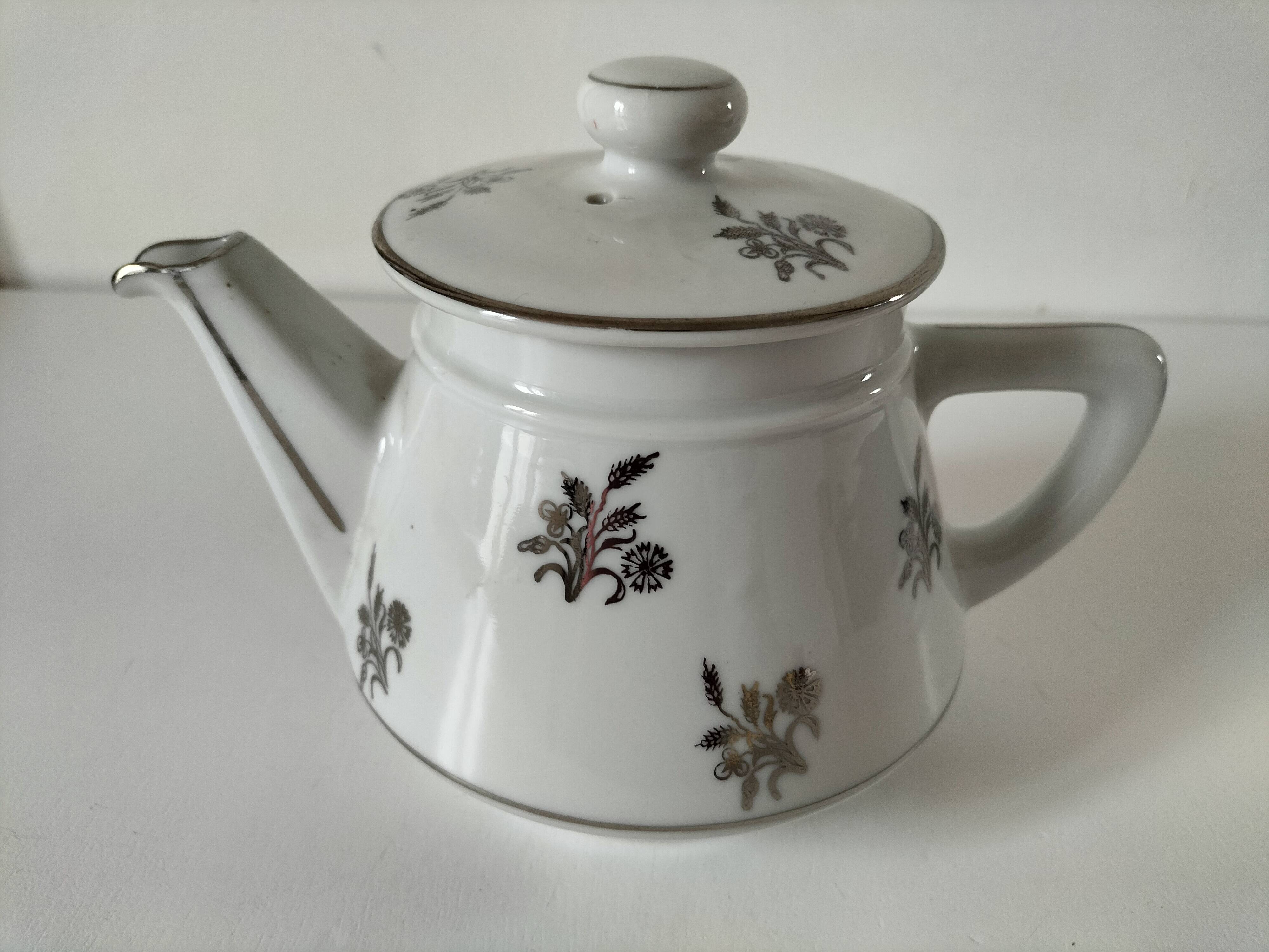 Théière forme salam en céramique émaillée, décor floral argenté