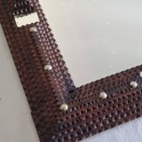 19th century Tramp Art mirror in hand-carved wood, original glass 69 x 50 cm