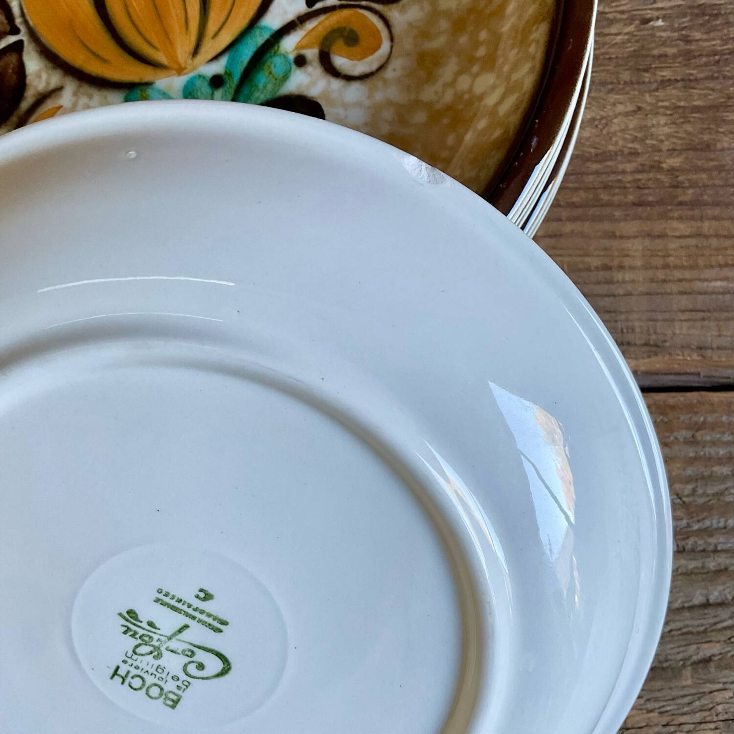 6 vintage Boch La Louvière “Corfou” soup plates