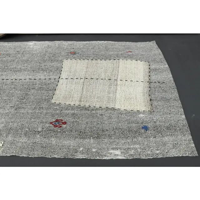 1970s Turkish Oushak handmade wool cotton gray runner 111x352