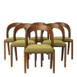 Set of 6 Mid Century Dining Chairs, Baumann Gondola Chairs 1970s, Oak Wood