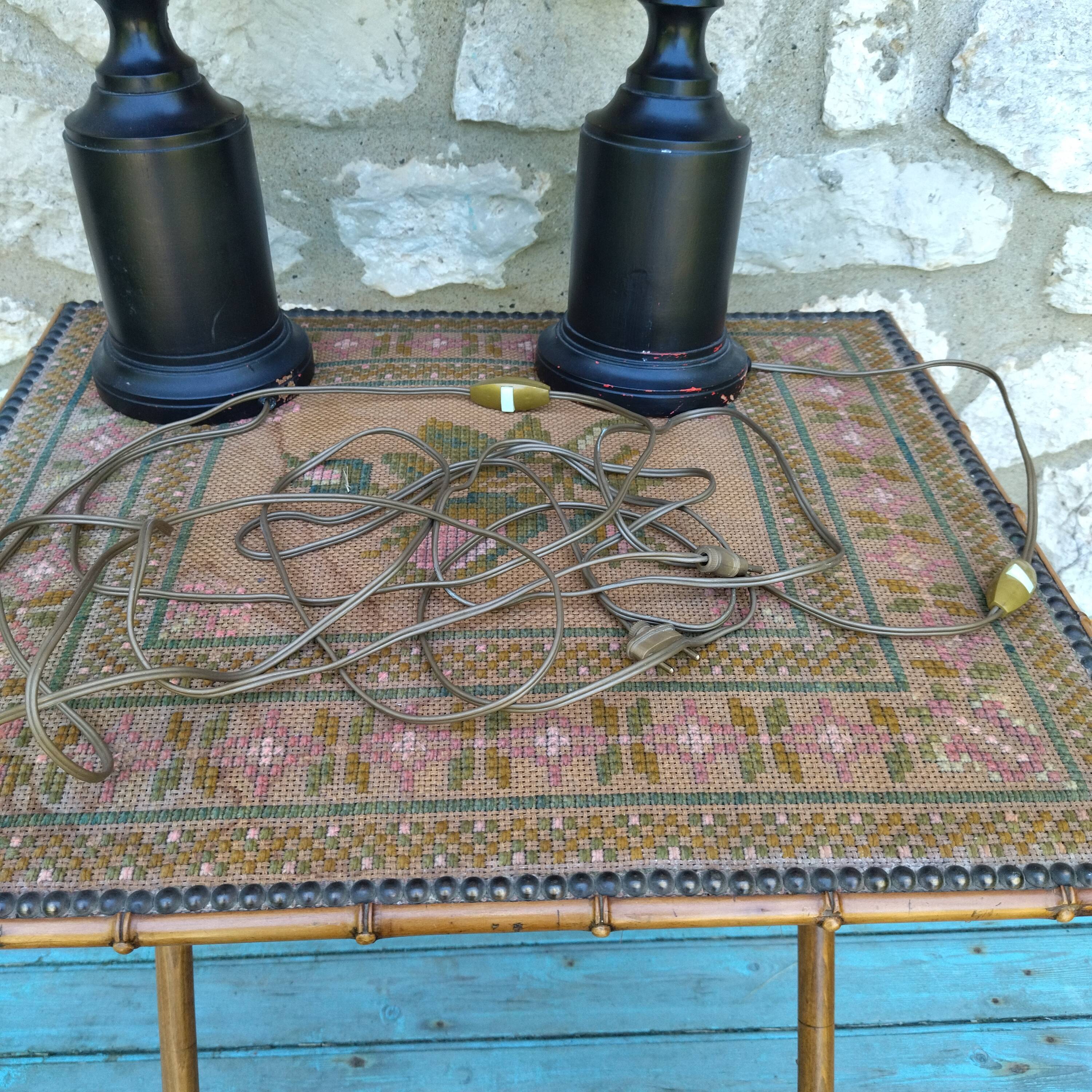 Pair of turned wooden lamps