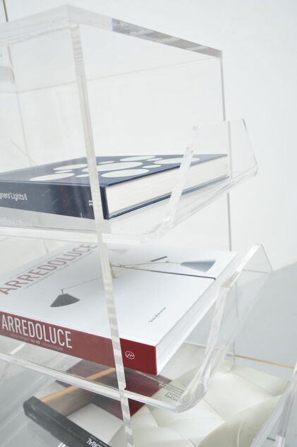 Acrylic rolling table with four drawers, Spage Age 1970s