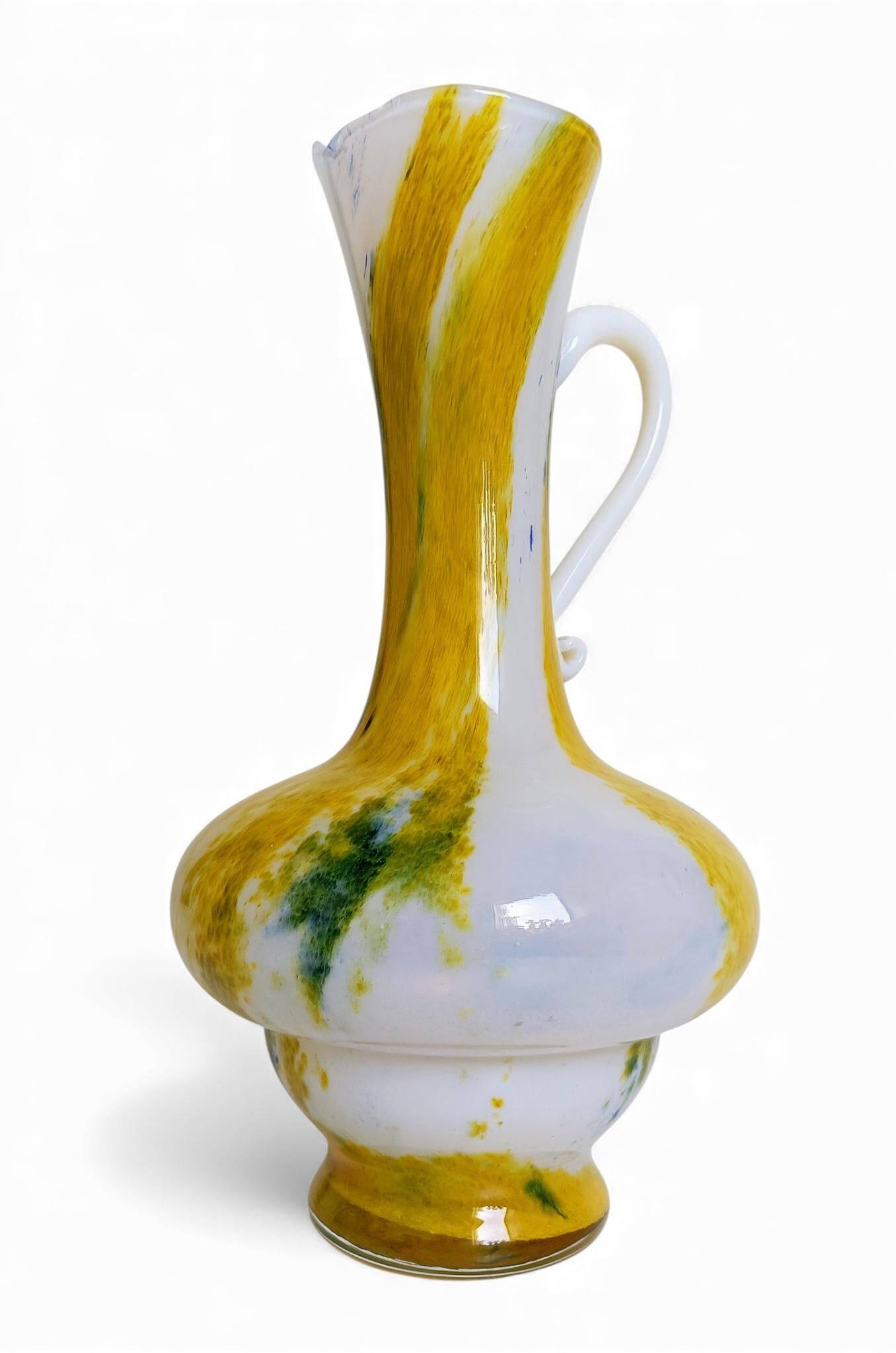 Cristallerie de Clichy White Opaline Pitcher Vase, Handmade in France