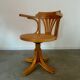 Old “American” office armchair in blond oak wood, curved cannage design, 60s vintage