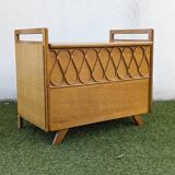 Vintage oak and rattan chest/bench – 1960s