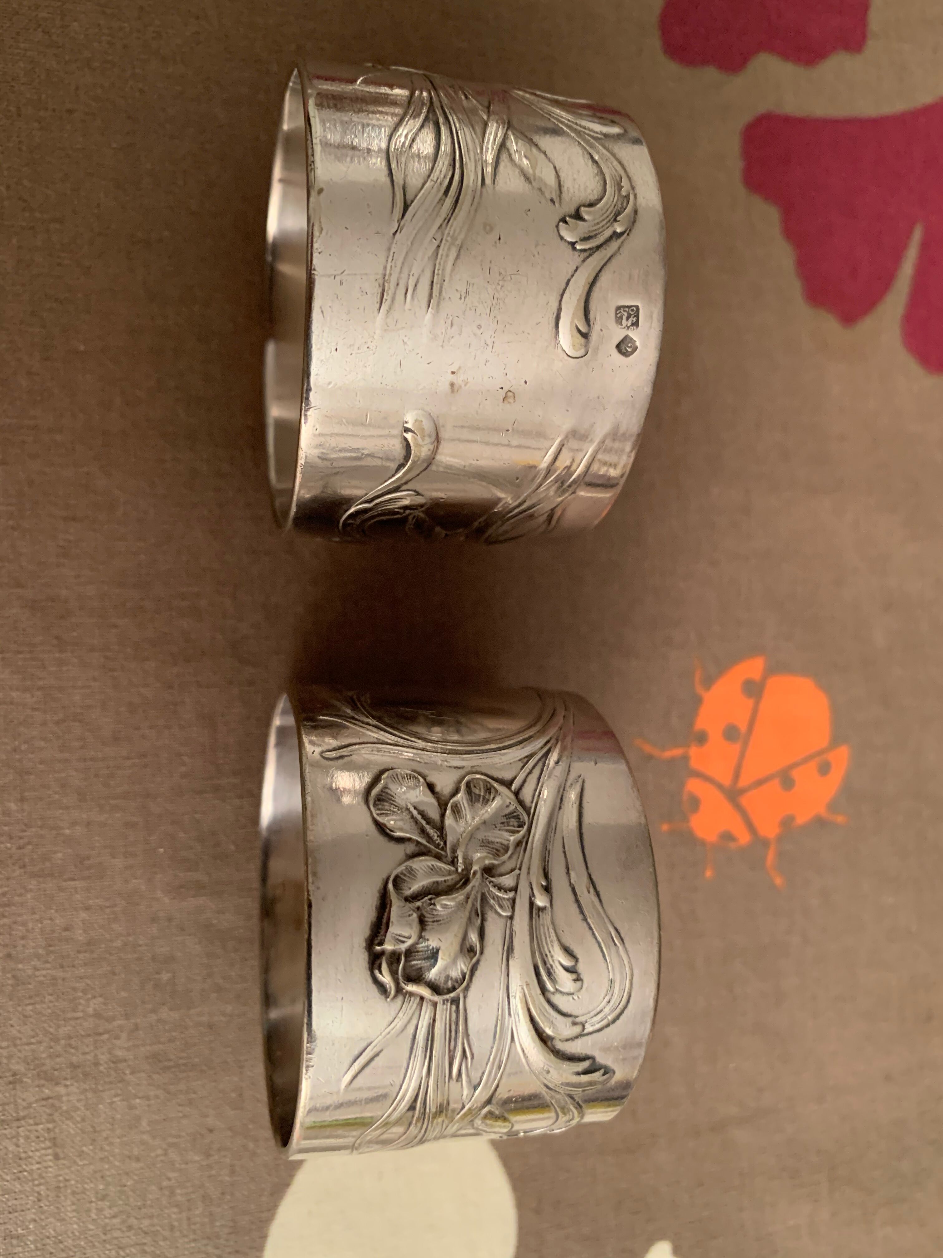 2 Art nouveau silver metal towel rings