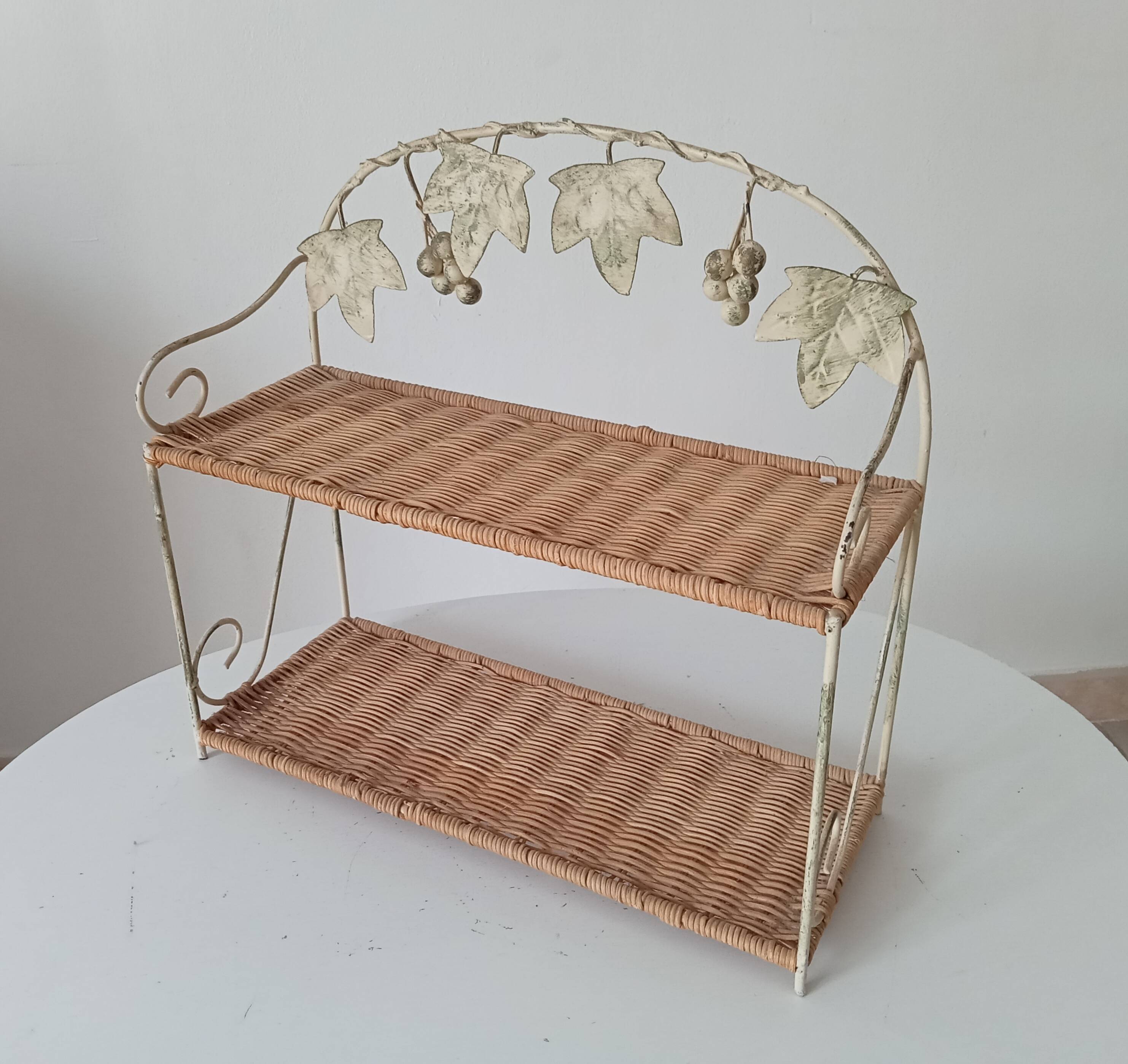 Vintage wall shelf or freestanding wicker in bohemian style.