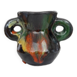 Vase miniature en céramique verte, jaune et orange, Lozère