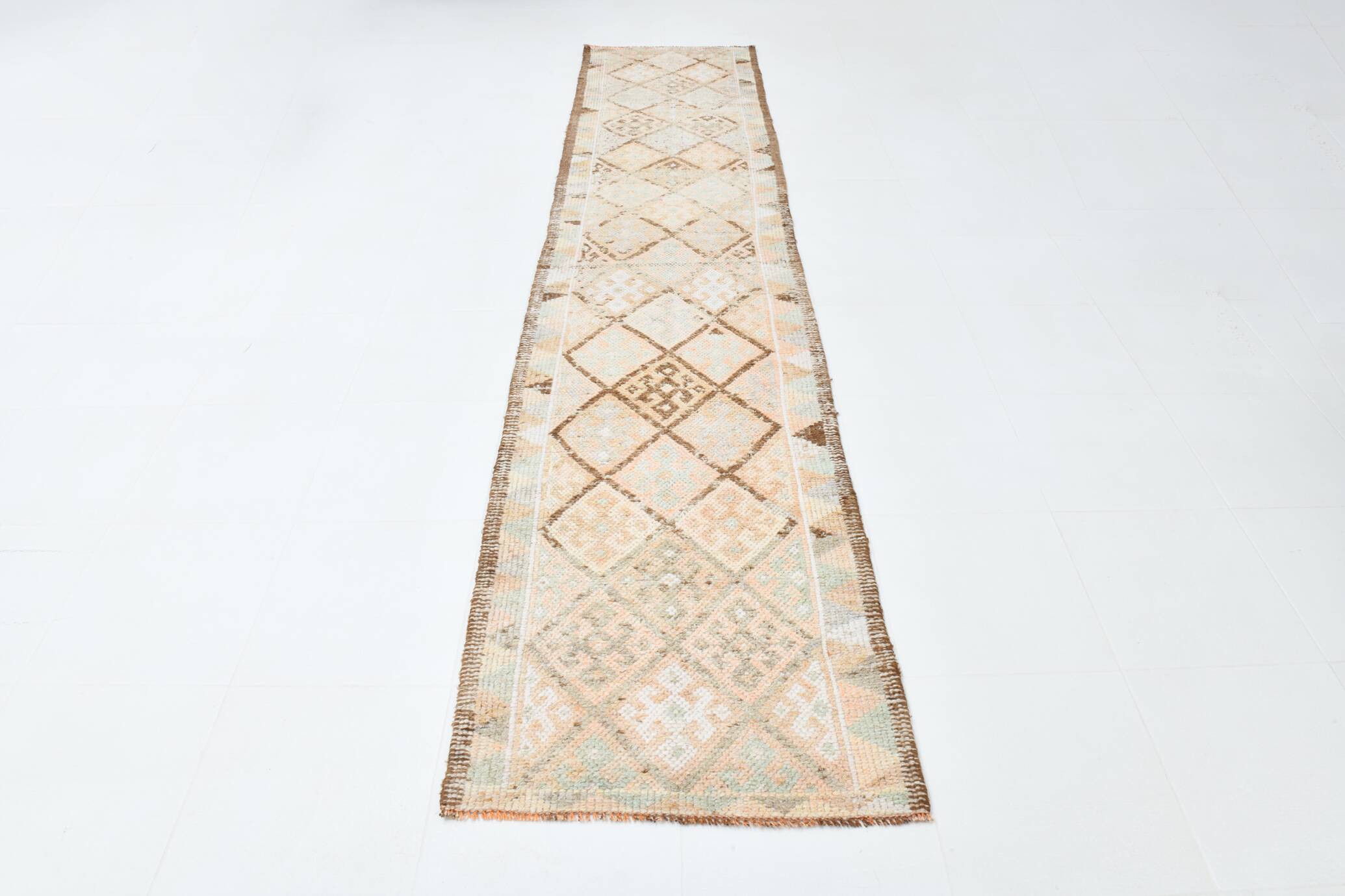 3x12 Turkish Cream & Brown Vintage Runner Rug, 79x366Cm