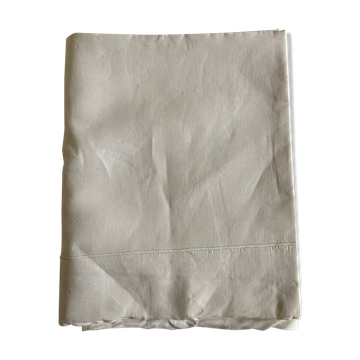 Drap de réserve en toile de lin 1960 brodé bourdon Fleur bleue