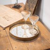 Patinated mirrored top and brass