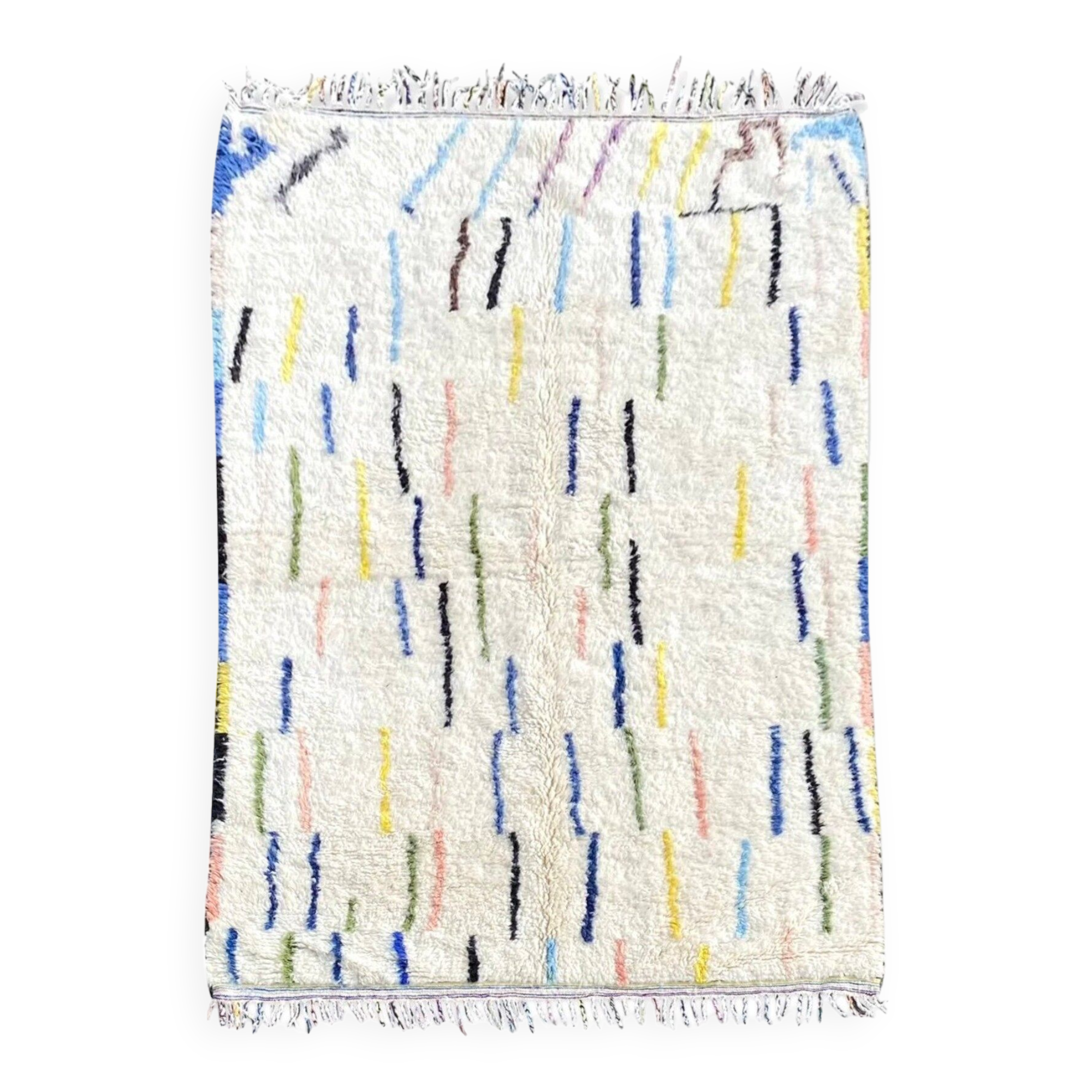 Handmade white abstract wool rug, 180x280 cm