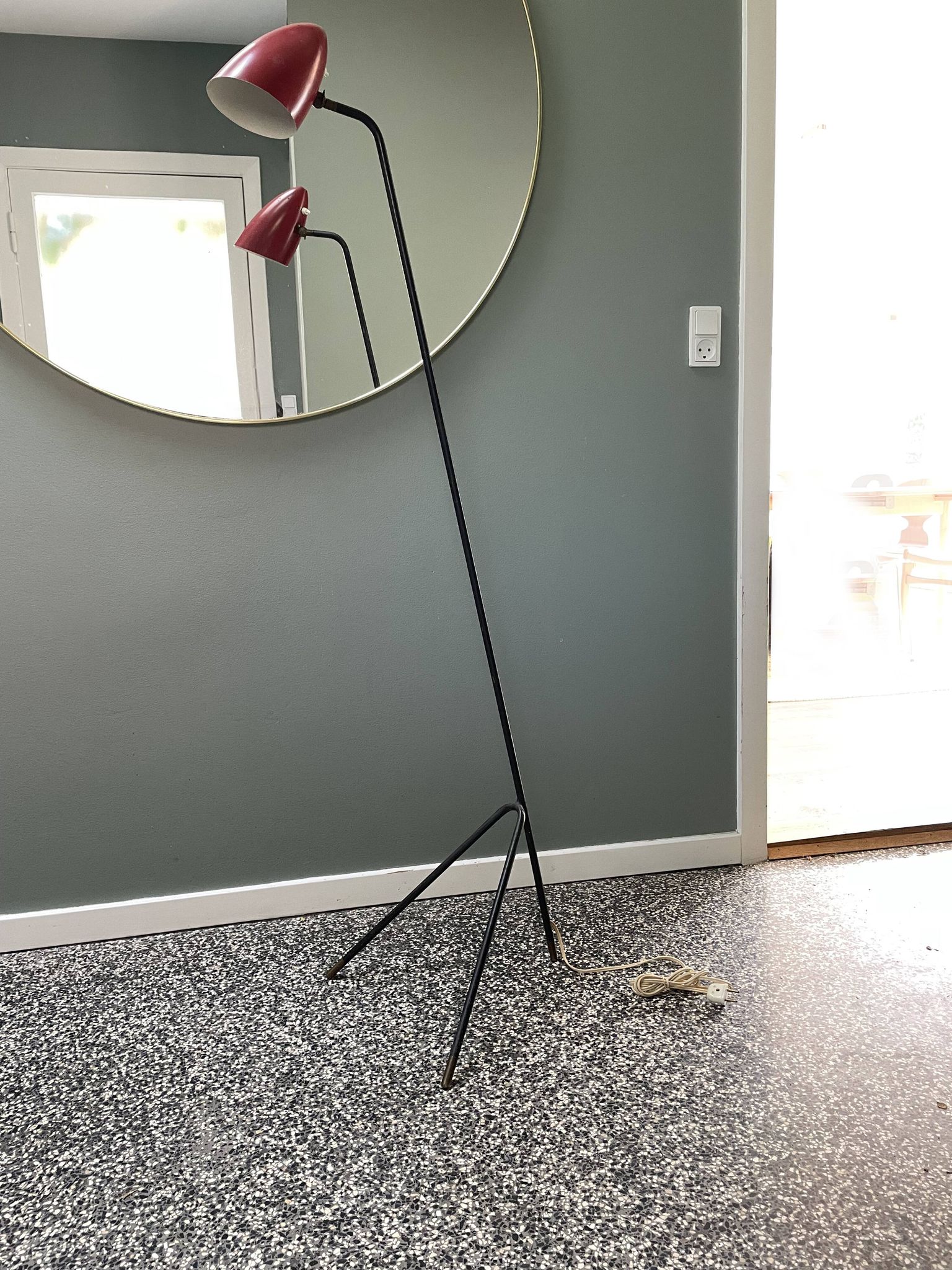 Lampe Grashopper vintage avec abat-jour bordeaux