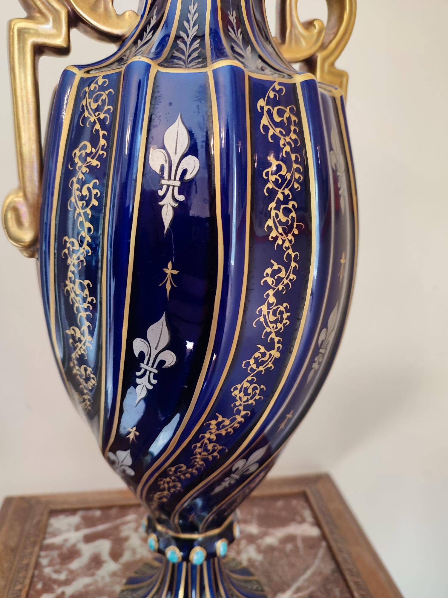 Two-handled baluster vase in late 19th century earthenware from the Gustave Asch factory (1856-1911)