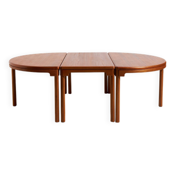 Table à manger en teck restaurée, lot de 3 (mk9978)