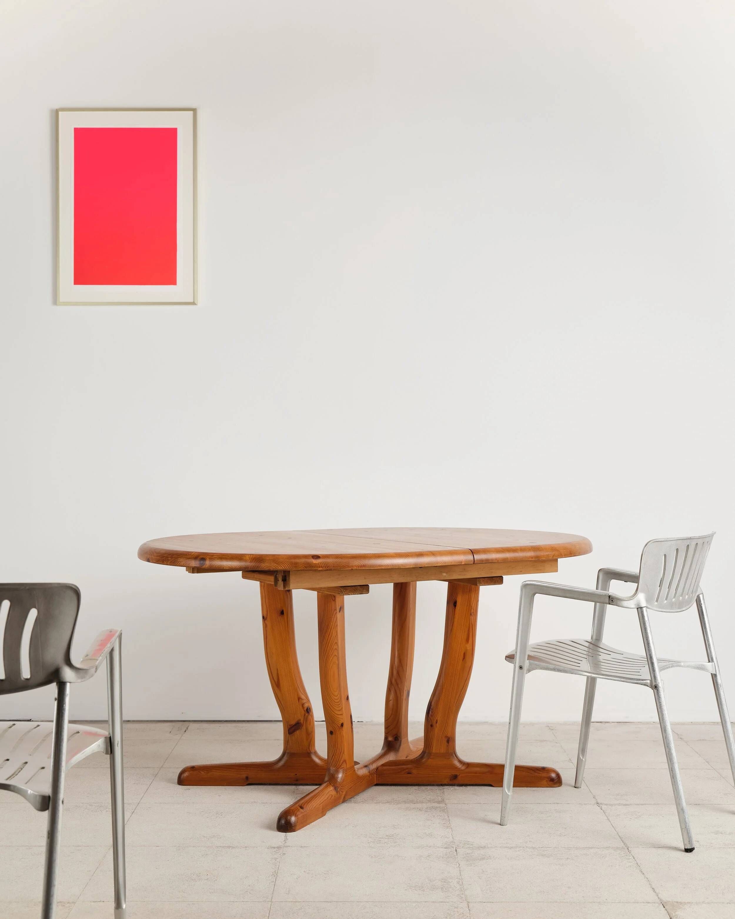Brutalist extendable table in pine, Rainer Daumiller, Denmark, 1970s.