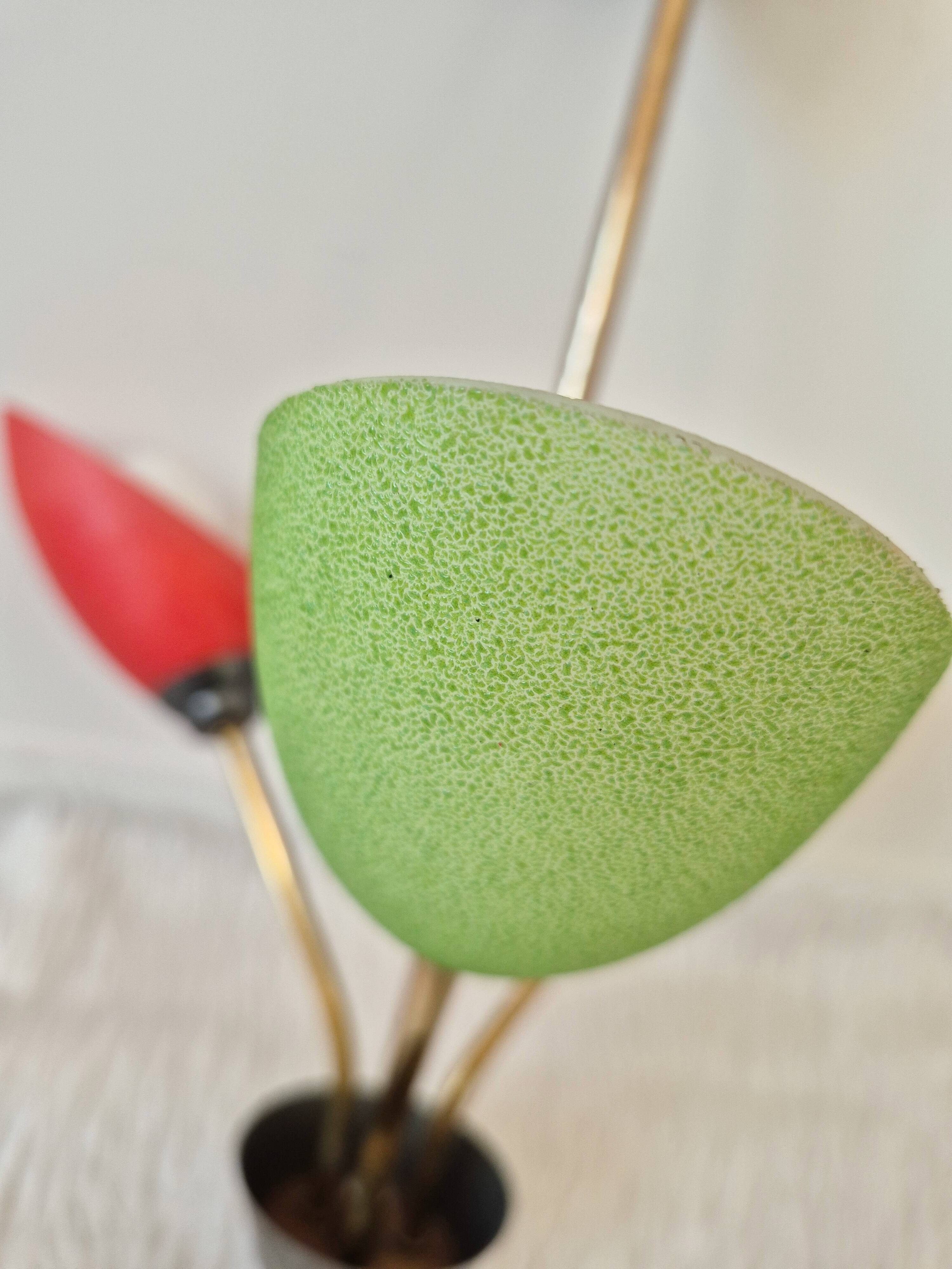 Pendant light, in brass and tricolor opaline glass