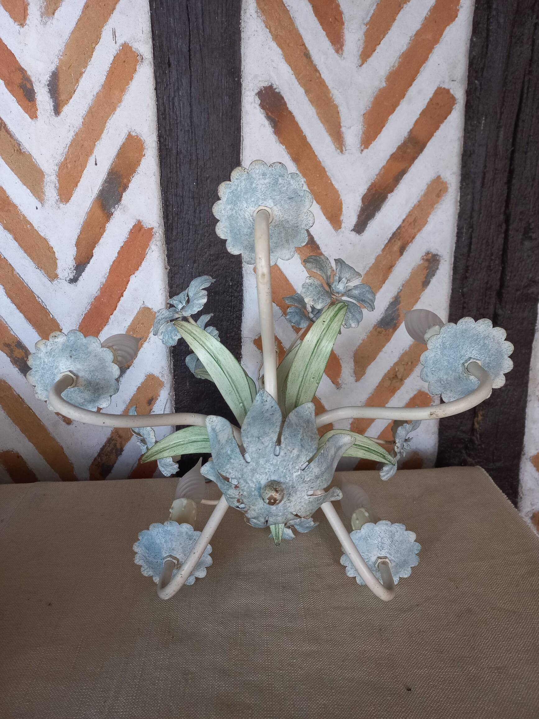 Polychrome metal flower chandelier