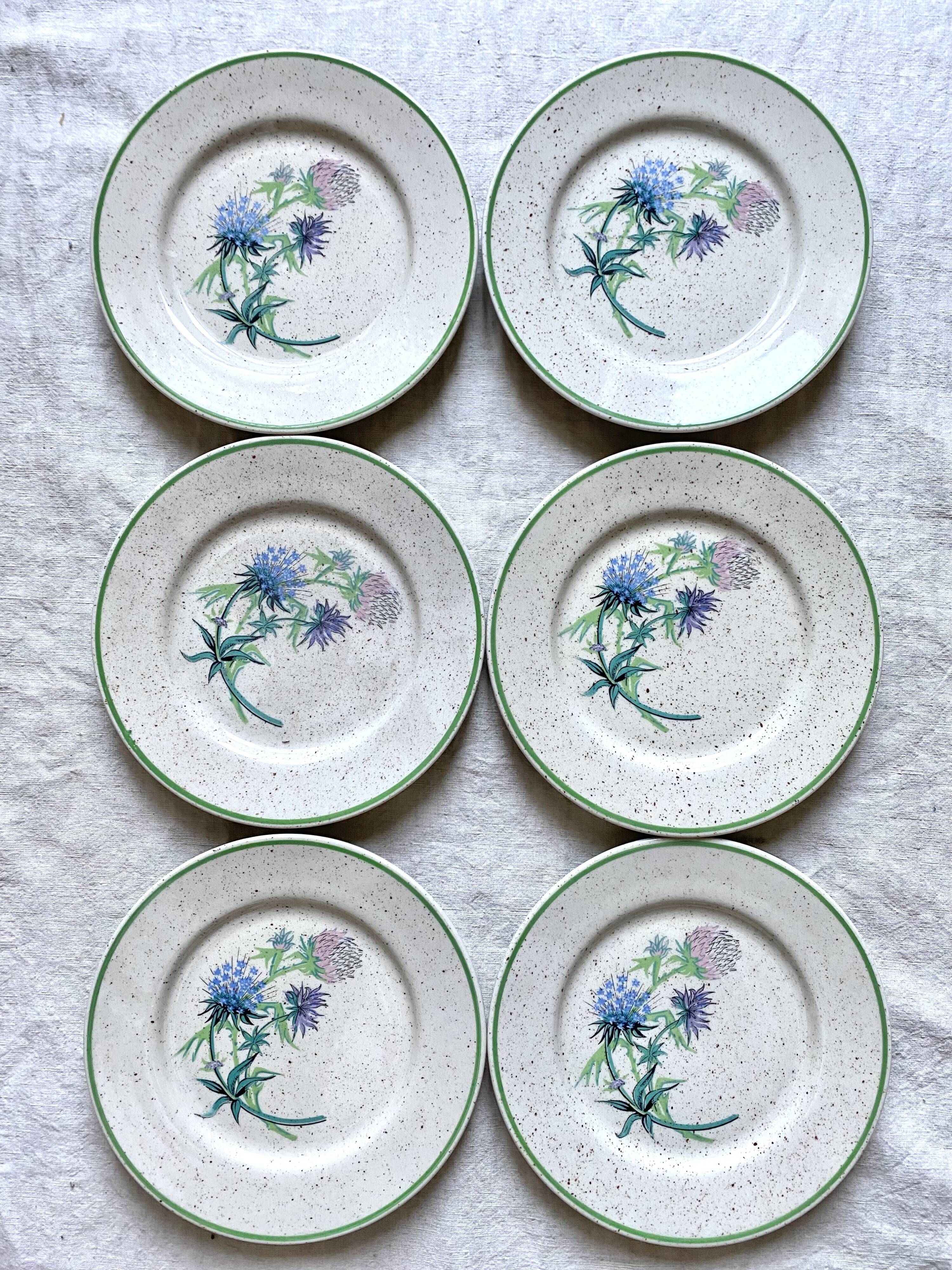6 floral dessert plates