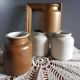 4 old stoneware mustard pots, lab Lagny, vintage France circa 1950/1960
