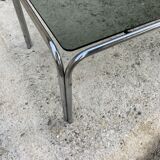 Table basse verre fumé et chrome