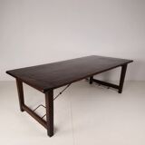 Large Spanish oak dining table with wrought iron bars – 20th century