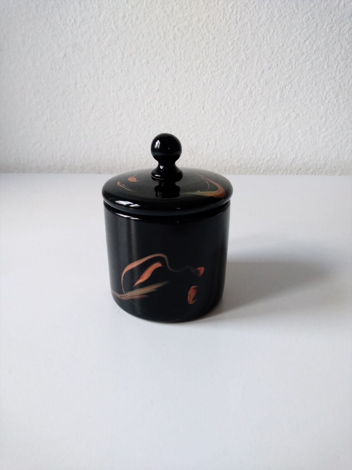 Black opaque glass box with WV glass stamp