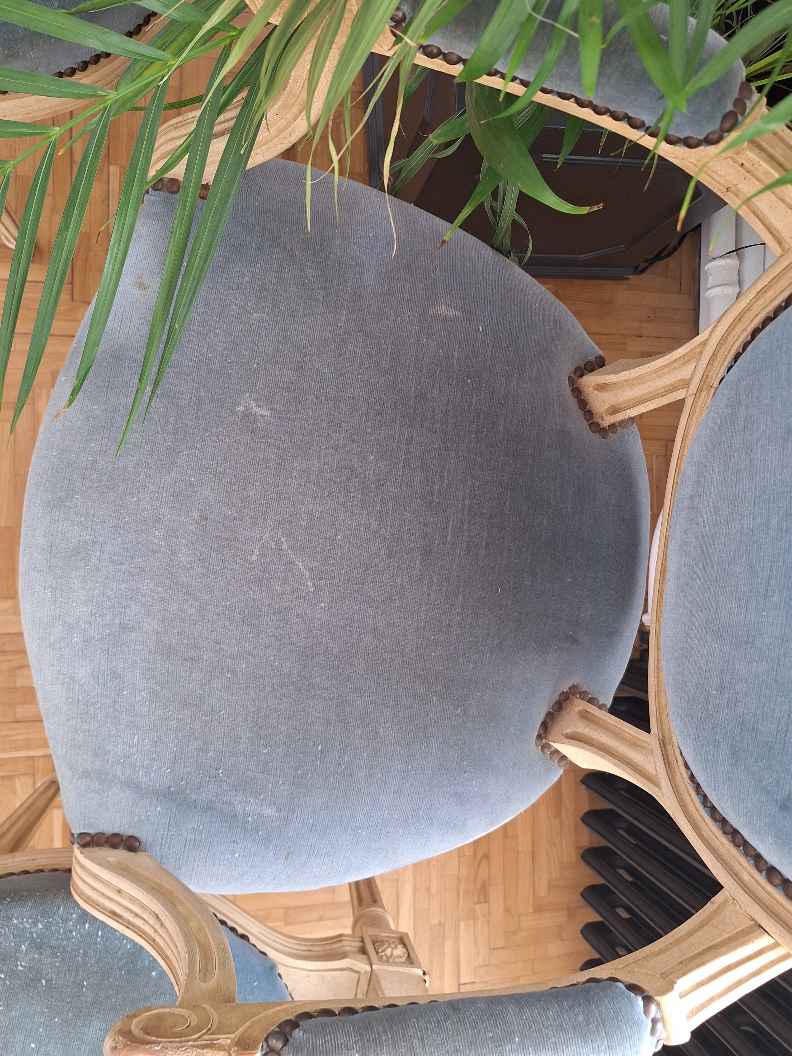 Lot de 2 fauteuils et 4 chaises style Louis XVI dossier Mongolfière