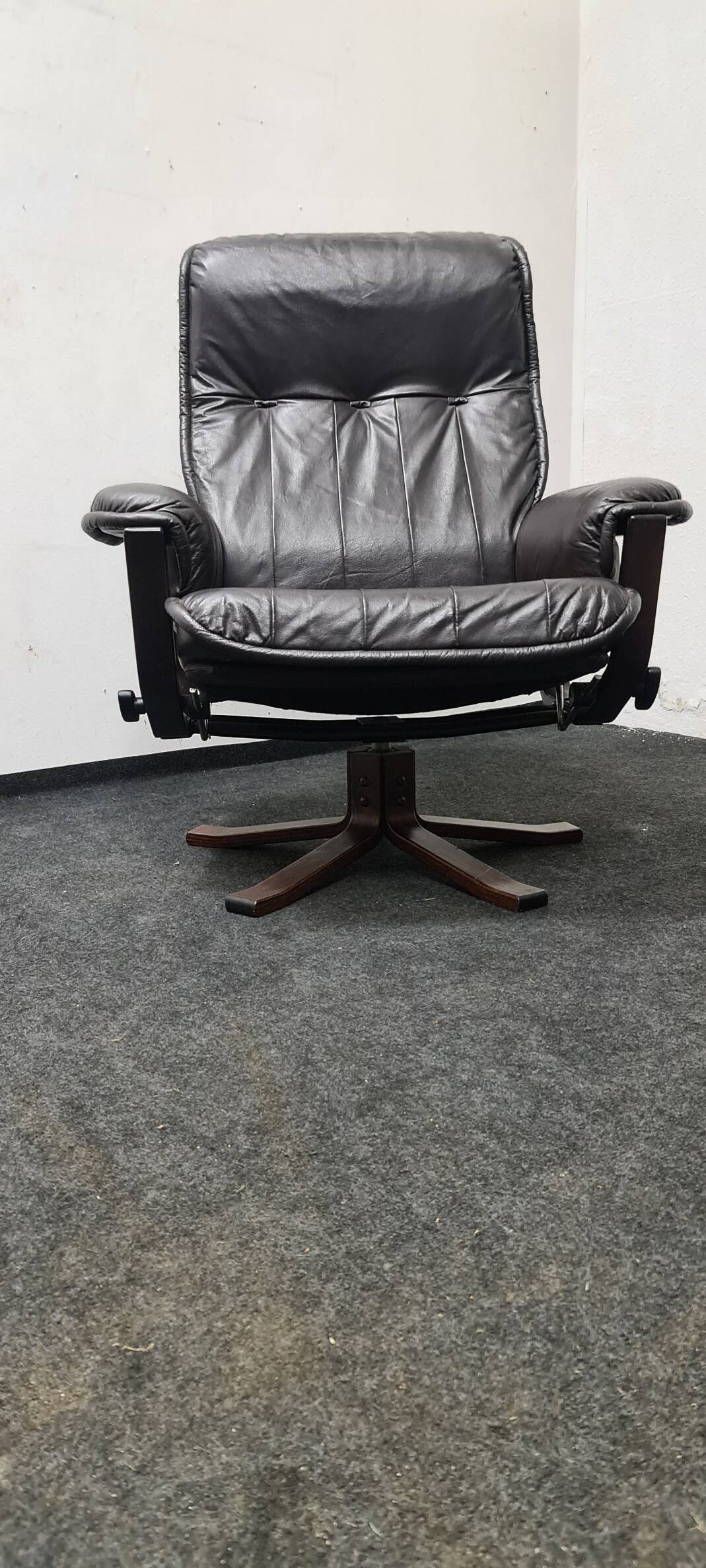 Vintage leather reclining swivel chair