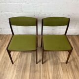 Set of 6 dining chairs in rosewood and green fabric signed T.S.M, 60s