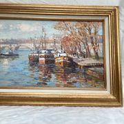 Oil painting on canvas signed “Autumn in Paris” dimensions: height-65cm- width-42cm-