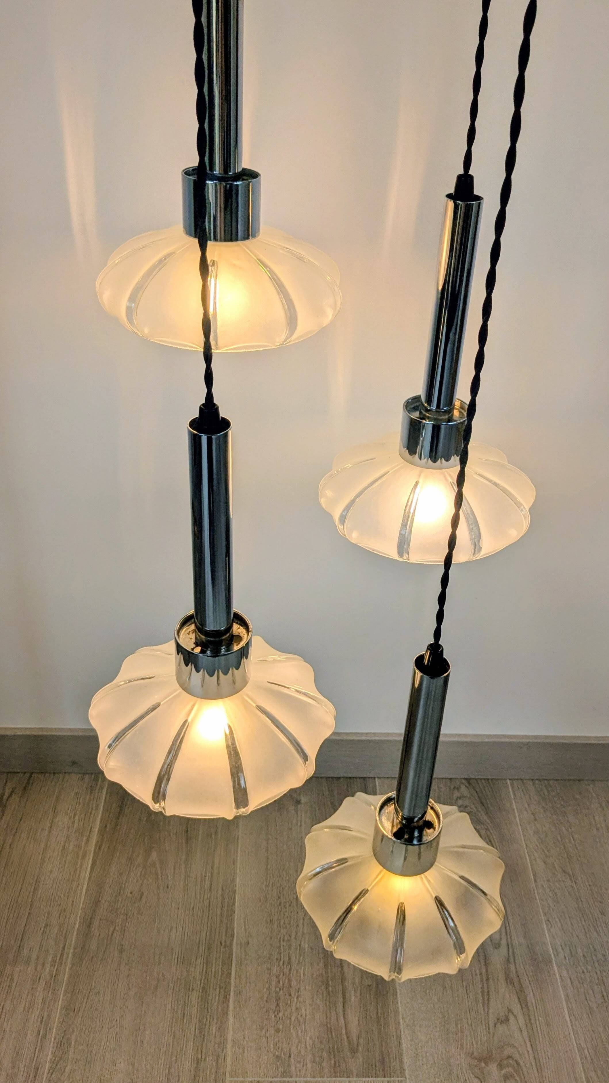 4-light pendant light – Art Deco Czech glass shades – vintage frame