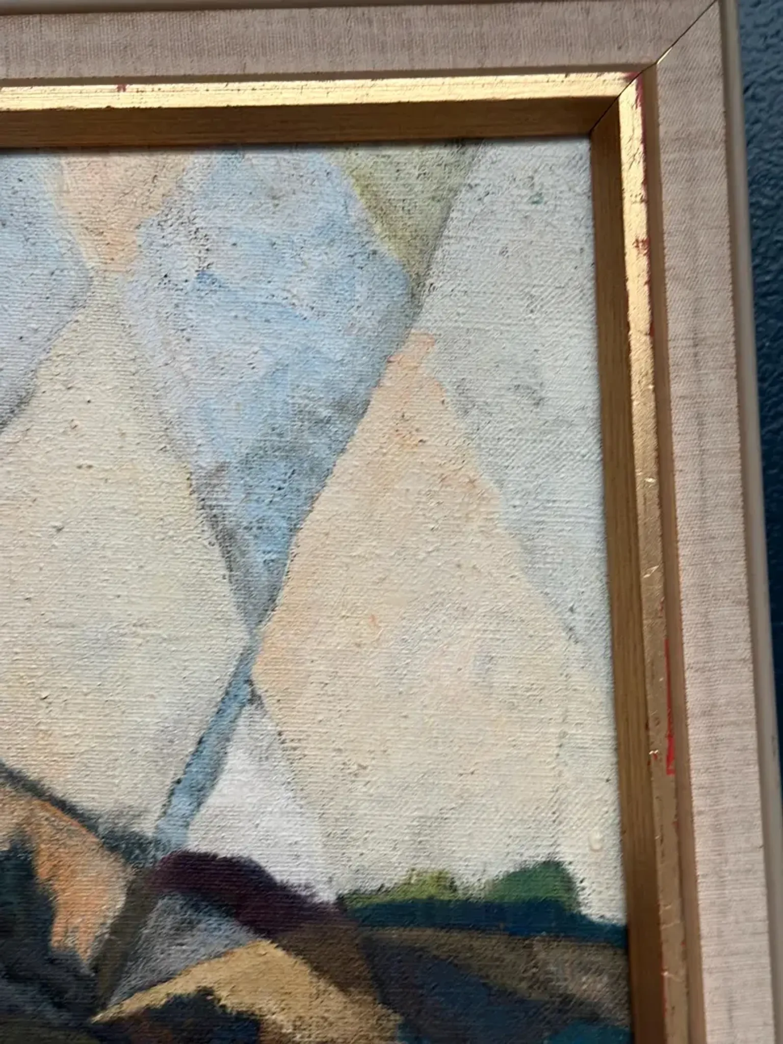 Large Original Swedish Oil on Canvas – “Cubist Landscape” by Kjell Lindberg – Signed – Vintage & Framed
