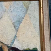 Large Original Swedish Oil on Canvas – “Cubist Landscape” by Kjell Lindberg – Signed – Vintage & Framed