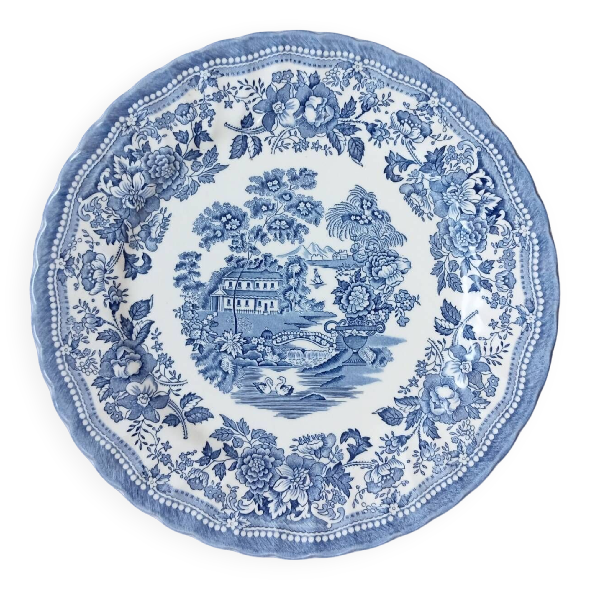 Dish 31 cm blue earthenware with Churchill swans England Staffordshire