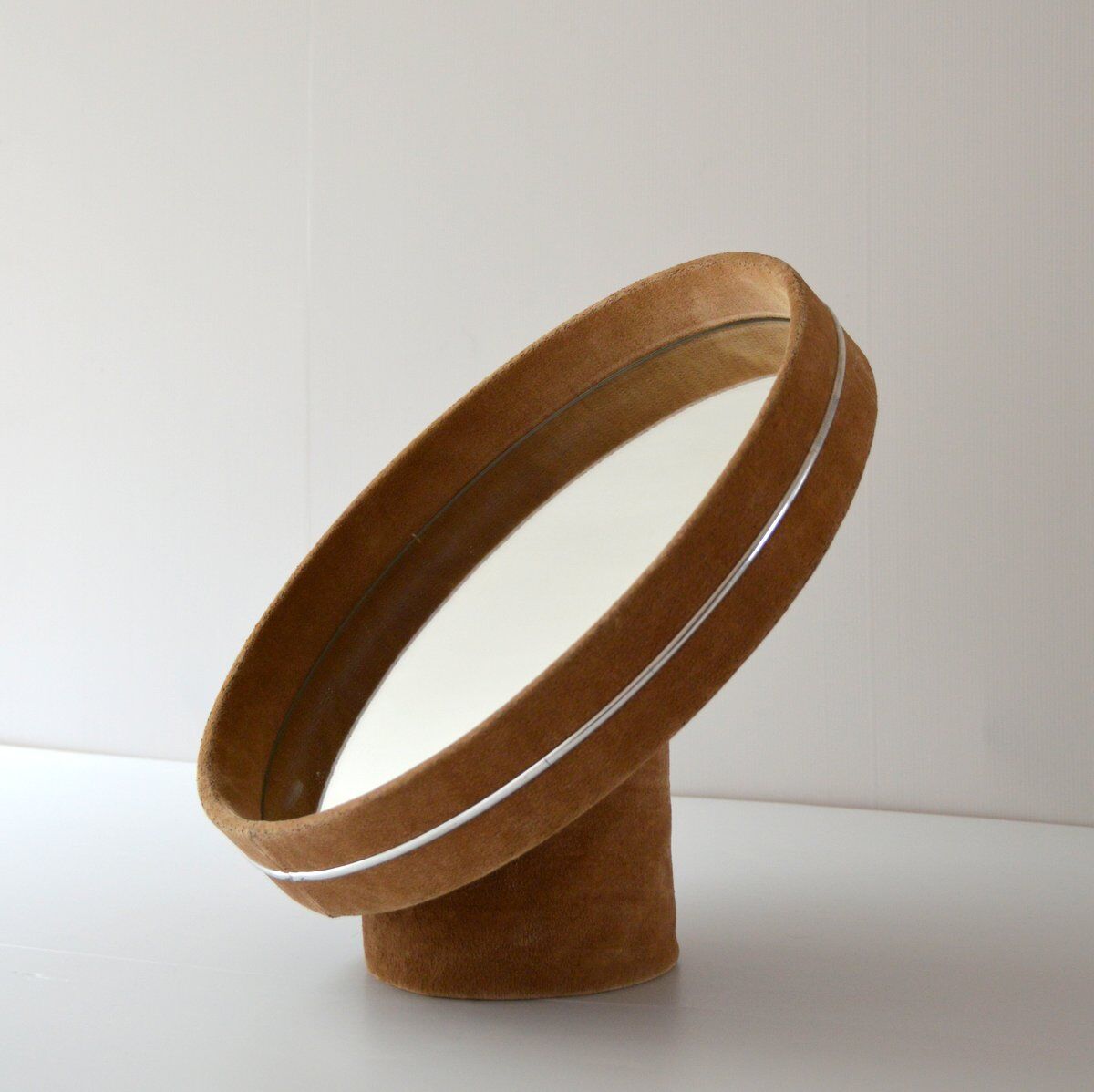 Mirror round support 1970 vintage Velvet 42cm