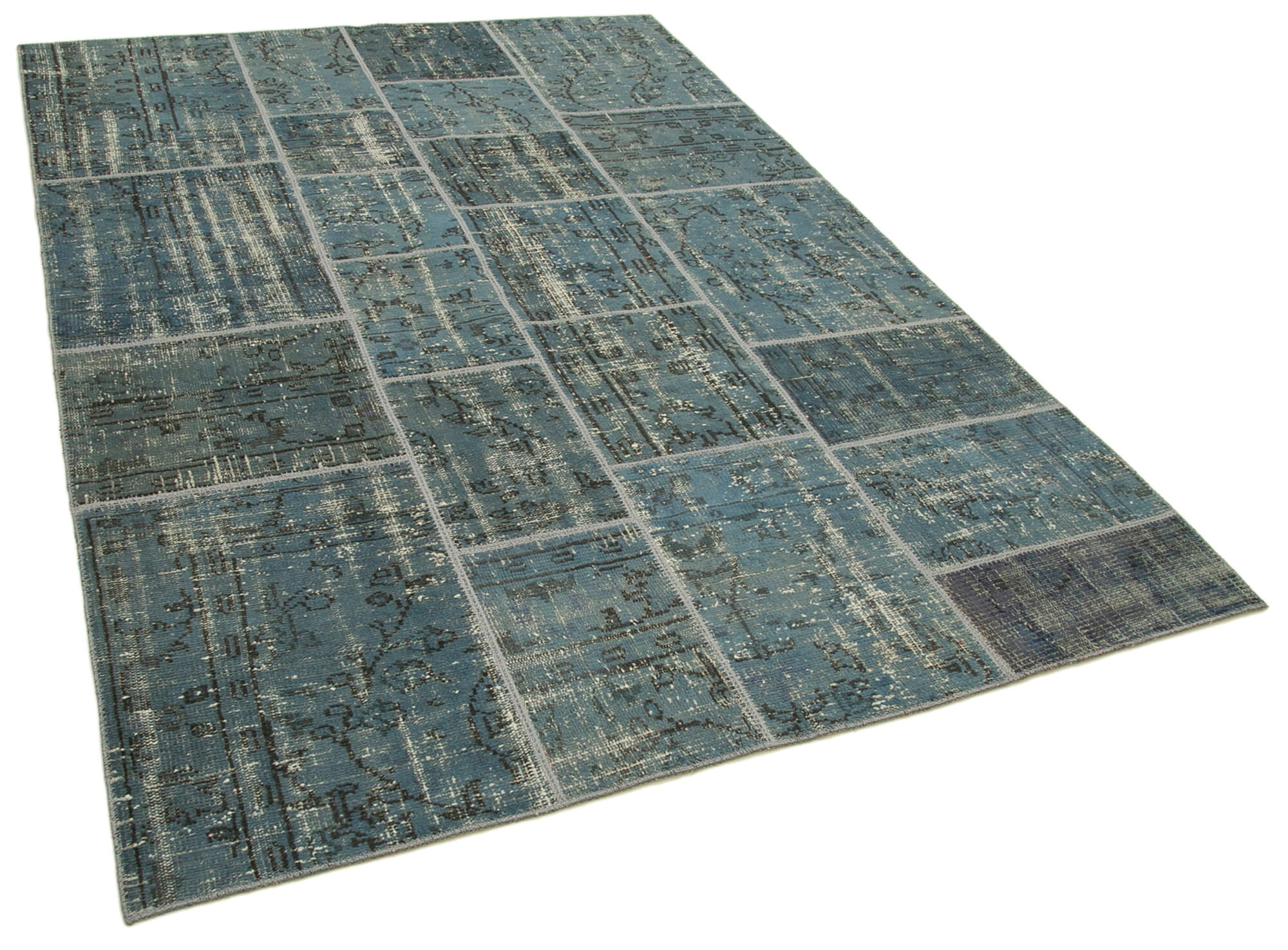 Handmade anatolian vintage 171 cm x 240 cm blue patchwork carpet