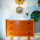 Chest of drawers year 60-70, compass foot, blond oak