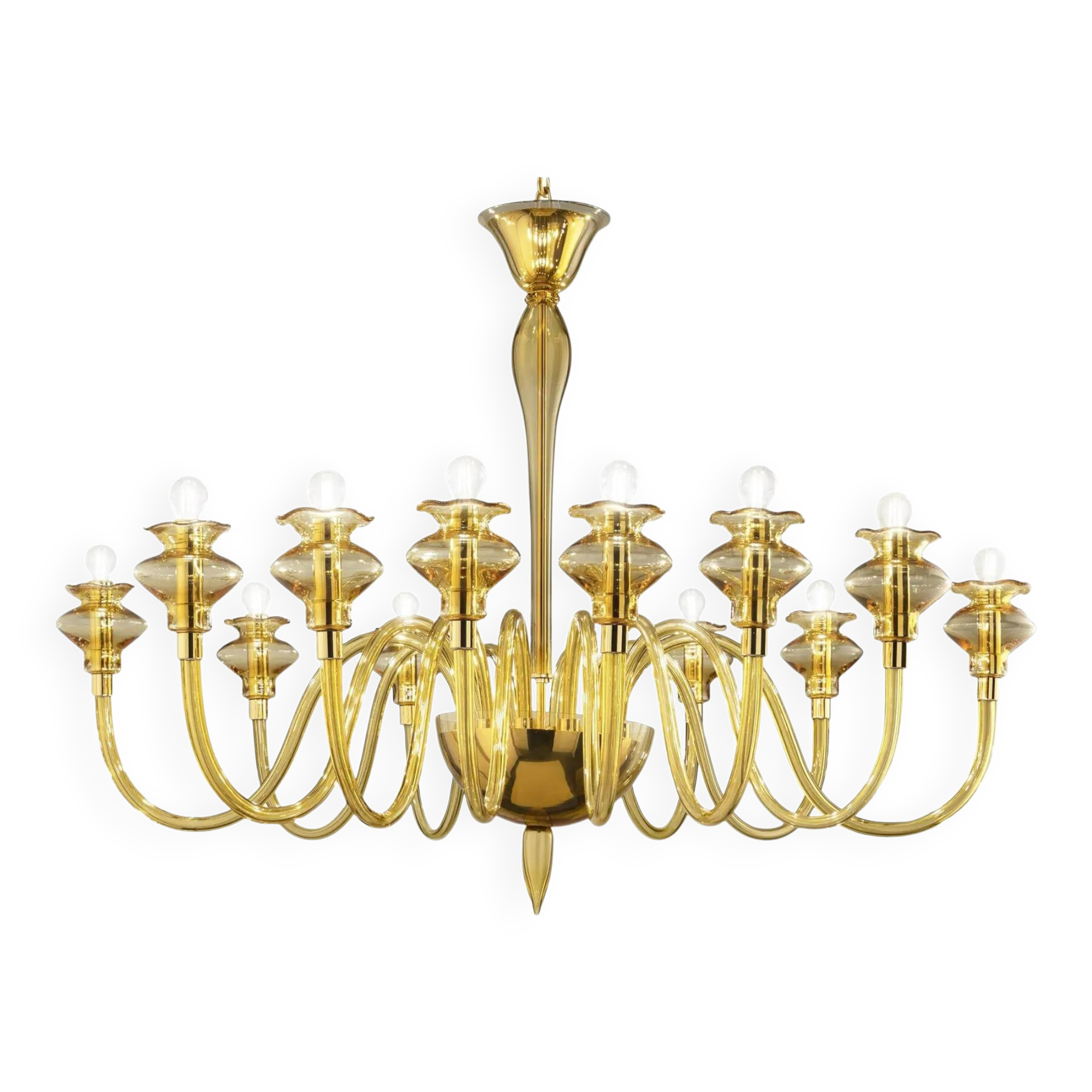 Elegant Linear Modern Amber Murano Glass Chandelier