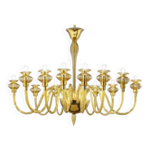Chandelier en verre de Murano ambre moderne et élégant.